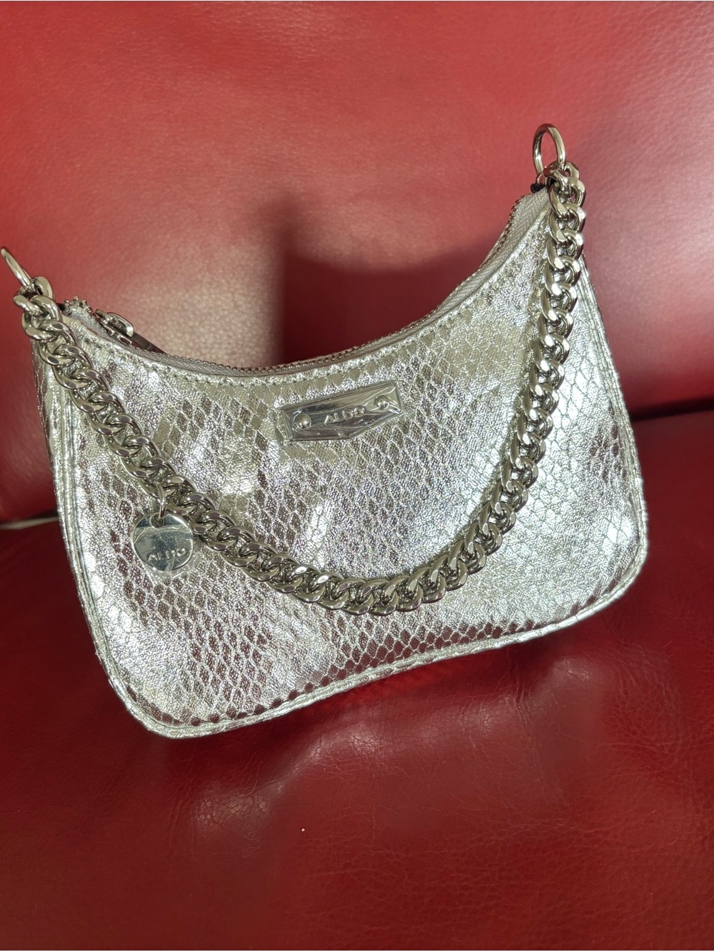 Aldo Metallic Silver Mini Shoulder Bag with Chain